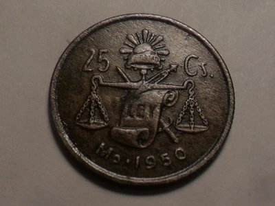 1950(Mo) BONITO "1ER AÑO DE DISEÑO" PLATA MÉXICO 25 CENTAVOS VINTAGE 77,060,000! Foto 1 de 2