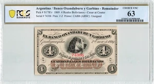 ARGENTINA 4 Reales Bolivianos 1869, P-S1781r, Oxandaburu Garvino, PCGS 63 Ch UNC - Picture 1 of 2