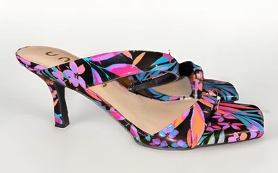 Unisa 黑色紫色粉色 Y2K 热带花卉懒人中跟鞋凉鞋 8 码 — 第 1/4 张图片