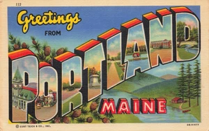 Postcard Large Letter Greetings from Portland Maine ME - Picture 1 of 2