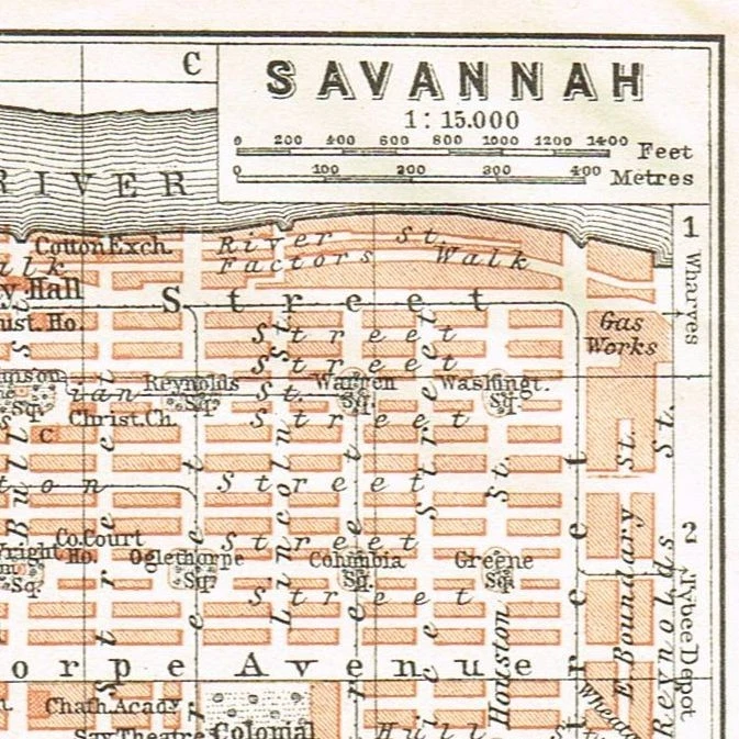 Mapa original de Savannah plano de ciudad 1909 GEORGIA EE. UU. Foto 1 de 4
