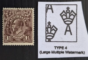 1919 Australia 1 1/2d Black Brown KGV stamp LMWMK P14.25X14 MUH Cat $25.00. - Picture 1 of 3