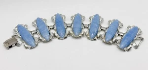 Vintage Signed CORO Blue Lucite Link Bracelet Silver Tone 2" Wide - Picture 1 of 5