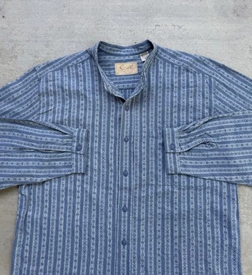Camisa Scully Para Hombres Azul Mediana Manga Larga Con Botones Cuello Banda Vaquero Occidental Foto 1 de 4