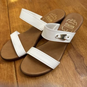 Italian Shoemakers Mallory White Gold Wedge Heeled Sandal Slip On Slide Size 10 - Picture 1 of 12