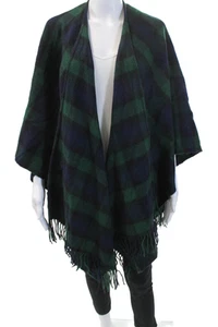 Brooks Brothers Womens Fringe Trim Plaid Wool Cashmere Shawl Blue Green - Picture 1 of 4