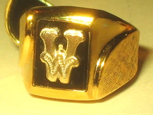 Vintage Art Deco Signet Initial "W" Black Stone Gold Vermeil Band Ring Sz 7 - Picture 1 of 5