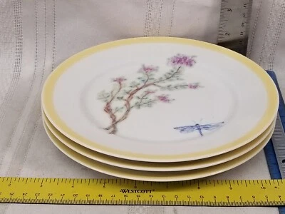3 Williams Sonoma "FLOWERING HERBS" Pattern Yellow Rimmed Salad Plates - Image 1 of 4