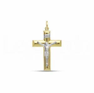 Crucifijo de oro de 18 quilates para hombre con Cristo oro amarillo y oro blanco - Hecho en Italia - Imagen 1 de 4