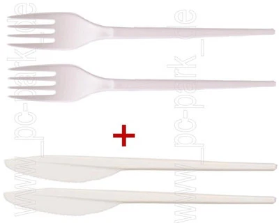TRENDSKY 2in1] 400x Plastik Gabel + Messer Besteck | Picknick | Party Wiederverwendbar