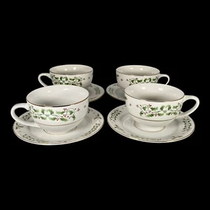 Gibson Everyday Holiday Charm Set of 4 Cups and Saucers Christmas - Picture 1 of 10