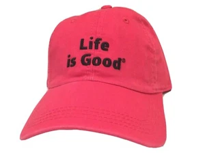 LIFE IS GOOD Womens One Size POP PINK Black Embroidered Adjustable CHILL CAP Hat - Picture 1 of 5