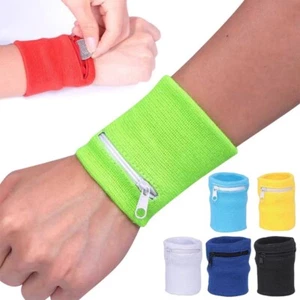 Sports Wrist Sweat Bands Zipper Wristbands Unisex Fitness Sweatbands Gym Tennis - Picture 1 of 21
