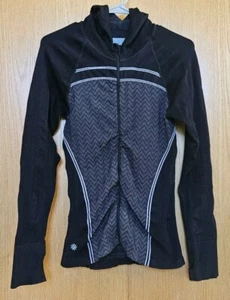 Athleta Jacket Size Medium Womens Black Chevron Seamless Twist Full Zip Top - Picture 1 of 7