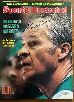 Quiosco Gordie Howe Sports Illustrated SI Tristar 1980 automático/firmado sin etiqueta Foto 1 de 3