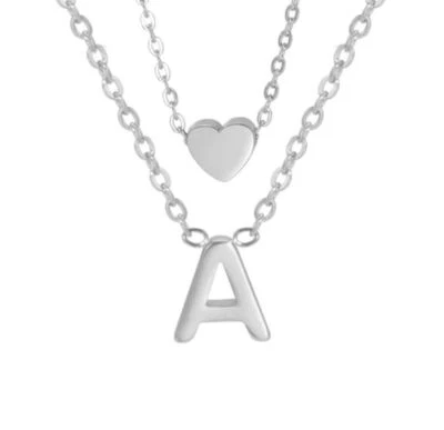 Halskette Doppelkette  Alphabet Herz Buchstaben A-Z Edelstahl Silber WASSERFEST - Bild 1 von 4