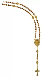 Gold Tone Miraculous Medal Accent Center Prayer Bead Rosary Necklace for Women - Picture 1 of 1