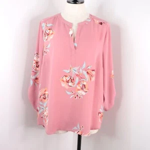 Daniel Rainn Tunika Bluse Damen L rosa Blumen Georgette Roll-Tab semi-transparent - Bild 1 von 8