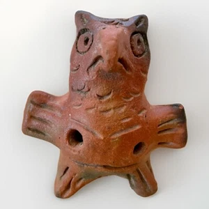 OWL Pre-Columbian Native OCARINA Clay Pottery Flute Terra Cotta 3.5”x4” Whistle - Picture 1 of 9