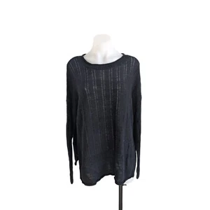 Vince Größe Large offener Strick Leinen Pullover schwarz Rundhalsausschnitt lange Ärmel - Bild 1 von 8