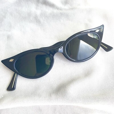 MCM Vintage 50s 60s Mod Black Skinny Cat Eye Sunglasses - made in JAPAN - Image 1 of 4