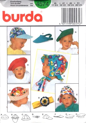 Baby and Toddler Hats and Caps, Burda Sewing Pattern 4574 NEW Sealed Vintage - Image 1 of 2