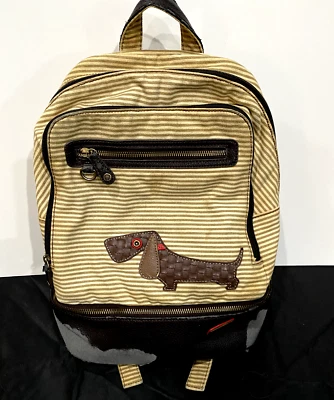 Chala Backpack Dog Dachshund Hound Stripe Canvas Vegan Leather - Image 1 of 4