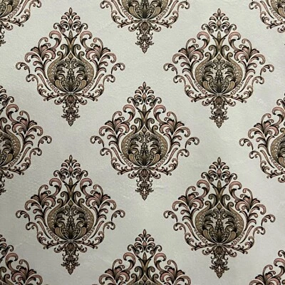 Damask Motif Design Velvet Fabric for Upholstery Drape Craft Fabric By Yard Pink - Image 1 of 4