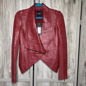 Marciano By Guess Women Drape Leather Jacket Shayna Dark Red Size 4 NWT - Picture 1 of 10