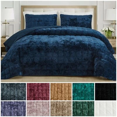 Chezmoi Collection 3-Piece Double Square Stitched Distressed Velvet Quilt Set - Image 1 of 4