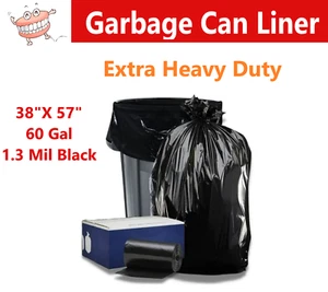 Extra Heavy Duty 60 Gallon Trash Bags 38" X 57 2 Mil XL Construction Garbage Bag - Picture 1 of 3