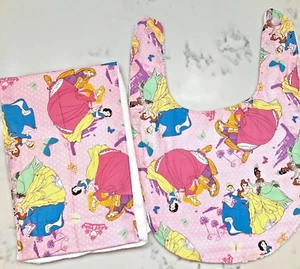 Baby Bib and Burp Cloth Set Organic Diaper Burp and Bib Disney Princess Theme - Picture 1 of 3