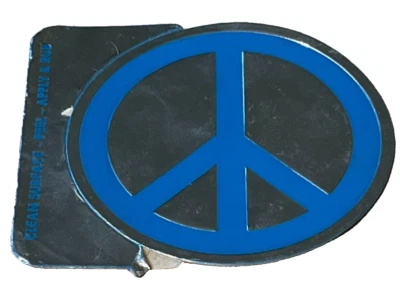Vintage 1960's NOS Original Peace Sign Sticker Metallic Silver Blue 3" - Image 1 of 4