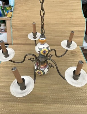 Vintage Italian  pottery Brass chandelier with 5 arms Italy - Image 1 of 4