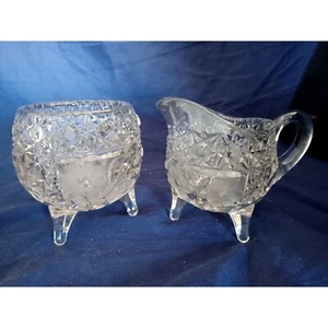 Footed Sugar Creamer Set Vtg Cut Bohemia Czech Crystal Pinwheel Star Design 24 p - Picture 1 of 7