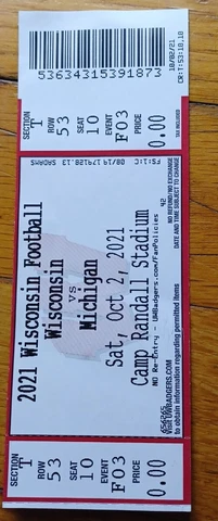 2021 Michigan Wolverines vs Wisconsin Badgers Football Ticket Stub Cover
