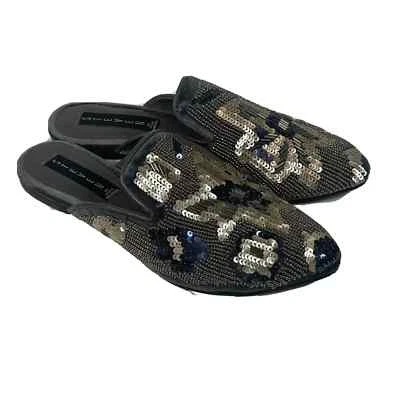 Steven By Steve Madden Valent Cuero Negro Sin Cordones Planos 6 Lentejuelas Terciopelo Foto 1 de 4