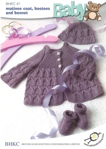 Baby Knitting Pattern Double Knit Matinee Coat, Bootees and Bonnet UKHKA BHKC\47 - Picture 1 of 1