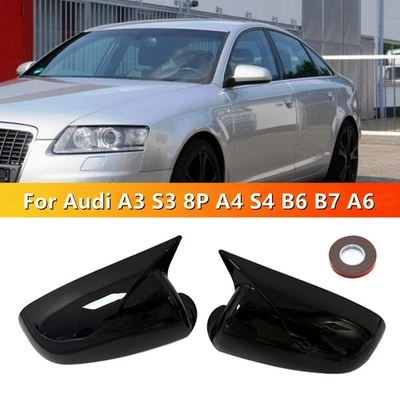 Tapas de cubierta de espejo retrovisor lateral negro brillante para Audi A3 S3 8P A4 S4 B6 B7 A6 06-09 Foto 1 de 4