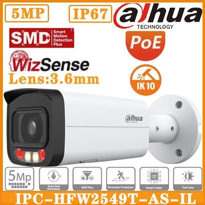 Dahua IPC-HFW2549T-AS-IL 5MP Smart Dual Light Mic Bullet IP WizSense CCTV Camera - Image 1 of 4