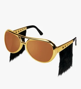 Rock & Roll King Gold Kostüm Brille für Erwachsene mit Koteletten - Bild 1 von 2