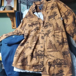 Vintage Woolrich Elk And Mountain Range AOP Print Button Up Long Sleeve 2XL - Picture 1 of 6