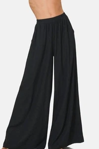 Zenana pleated linen blend wide leg pants size L - Picture 1 of 3