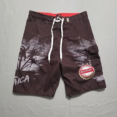 Pantalones cortos de tabla para hombre con logotipo de cerveza vintage a rayas rojas de Jamaica - talla 30 Foto 1 de 4