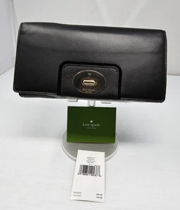 Nueva Cartera sin asas Kate Spade Turnlock Mara Hampton Road de cuero negra nueva con etiquetas - Imagen 1 de 8
