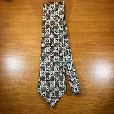 Vintage Structure Le Collection 100% Silk Beige Green Red Abstract Geometric Tie - Image 1 of 4