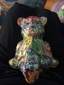 VTG Yoga Bear Multicolor Decoupage 7" Patchwork Sits on Ledge Joan Baker Designs - Picture 1 of 3