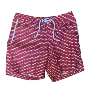 Pinguin Badeshorts Herren Größe 29 rot Schnurrbartmuster Kordelzug gefüttert - Bild 1 von 7