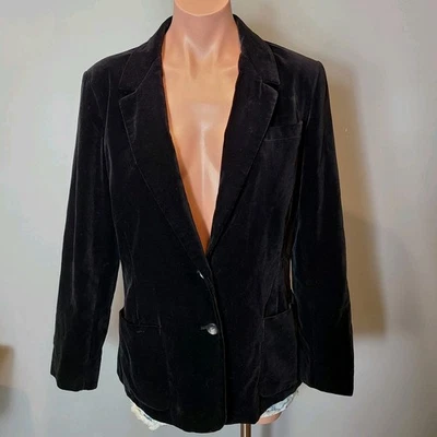 VTG 70s Womens Velvet Blazer Black Pockets Size 8 Holiday Gilded 1920s Goth - Image 1 of 4