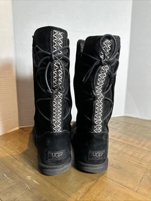 UGG Australia 1010820 Suede Boots Women's 10M Black Pull On Back Laces, See Pics - Image 1 of 4